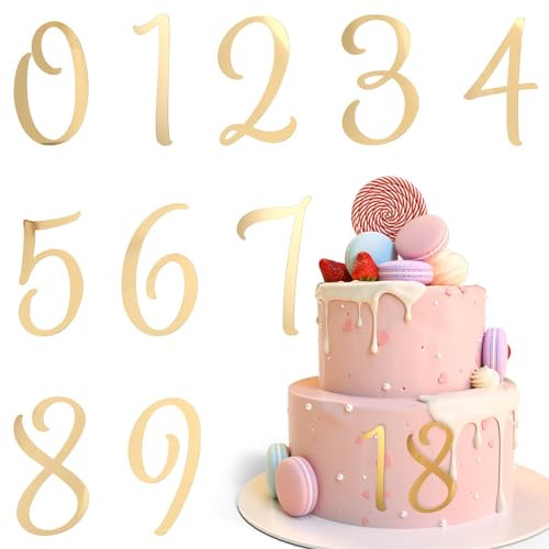 Acrylic Number Cake Toppers 0-9 Block Cake Numbers 3.5 Inch Glitter Gold Cake Decorations Cupcake Toppers for Birthday Wedding Baby Shower Party Supplies