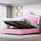 Letto Imbottito Letto per Bambini Letto Matrimoniale 140x200, Letto a Corona per Principessa Ragazze Letto Contenitore Idraulico con Testiera LED Regolabile e Rete a Doghe, PU, Senza Materasso, Rosa