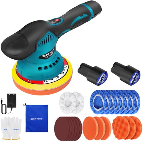 Akku Poliermaschine, Auto Poliermaschine Set 22pcs, 12V Mini Akku Exzenter Poliermaschine Polierer mit 2pcs Batterien, 8 Variable Geschwindigkeit, Akku-Polierer für Wachsen, Autopflege, Polieren