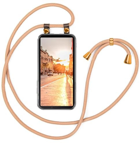 moex Handykette für Sony Xperia 10 VI Hülle mit Band abnehmbar, Handyhülle mit Kette zum Umhängen, Handyband 155 cm lang Stoff Kordel Umhängehülle, Handy Umhängeband, Gold