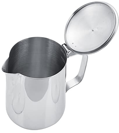 Ejoyous Milchkännchen Edelstahl, Kaffee Creamer Milch Aufschäumer Kännchen Tasse Handheld Milchkanne Aufschäumkännchen mit Deckel, Milch Pitcher für Cappuccino Latte Art Kaffeeliebhabe