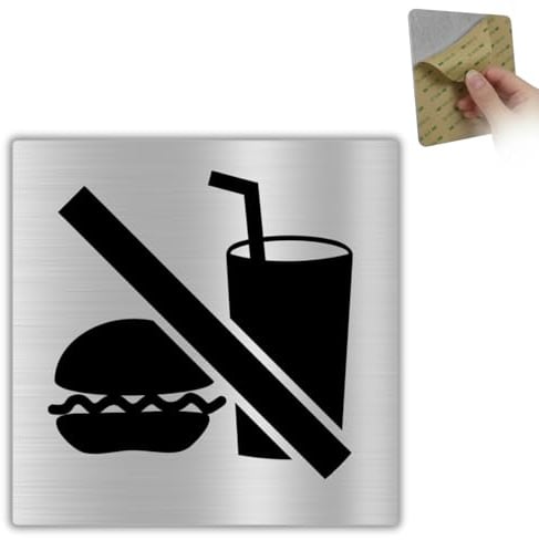LEIASA | Schild Essen und Trinken Verboten - 10x10 cm - Aluminium - Verzehr | Hinweisschild Essen und Trinken Untersagt, Aufkleber Speisen Getränke, Verbotsschild Nahrungsmittel, Türschild Imbiss