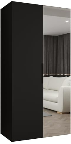 MEBLE KRYSPOL - Kleiderschrank mit Spiegel - Drehtürenschrank - Schrank 100x202x52cm - Garderobenschrank Schlafzimmer, Flur, Jugendzimmer - Farbe Schwarz, Griff Schwarz - Marbella 2 100