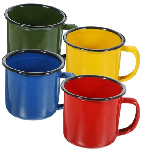 CHICAMPERA 4 pezzi Tazze Smaltate Enamel Resistente e Facile da per e Ristoranti Tazzine Vintage per Latte e Bevande Fresche