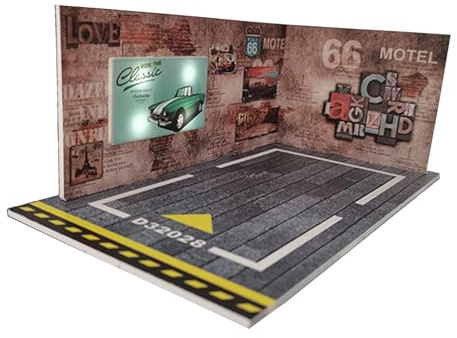 Vitrine für die Autogarage im Maßstab 1:24, Miniatur-Layout, Sammlerstücke mit Lichtern, Braun, 20,4 x 11,6 x 7,9 cm