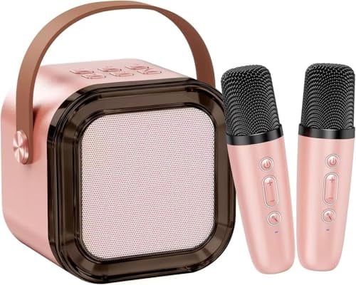 Machine à karaoké pour Enfants et Adultes, Mini Microphone de karaoké Portable avec 2 Microphones sans Fil et lumière, Jouets pour Tous Les Smartphones, Anniversaire, Famille