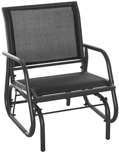 Fasba Outdoor Garden Glider Chair, Metal Frame Single Armchair Swing Seater w/Breath Mesh Fabric Seat, Curved Backrest, Armrests, for Living Room, Patio, Porch, Dark Grey