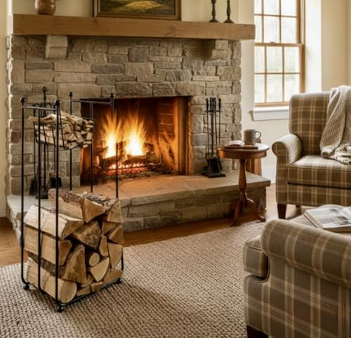 GAP GARDEN PRODUCTS Home and Garden Metal Firewood Log Rack stand With Free Kindling Basket (Tall)