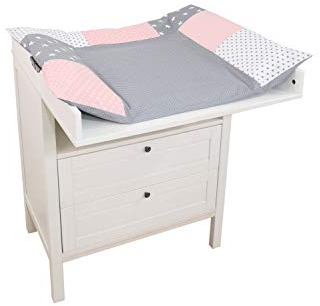 ULLENBOOM ® Wickelauflagenbezug 75x85 cm Rosa Grau (Made in EU) - abnehmbarer Bezug für Wickelauflage 85x75, Baby Überzug für Wickelunterlage aus Baumwolle, Wickelbezug für Wickeltisch