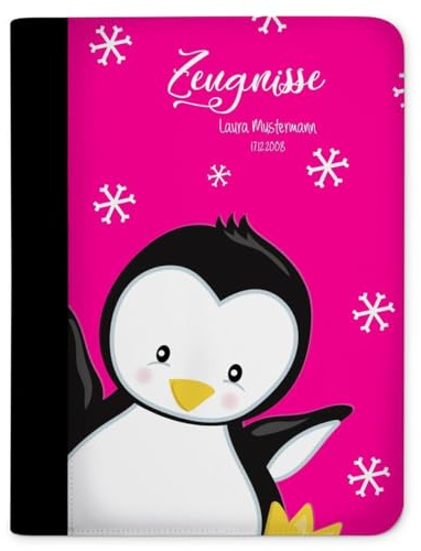 CreaDesign Customize A4 Zeugnismappe für Kinder - 26.7 x 32.7 x 1 cm, erweiterbar auf bis zu 20 Fächer, Sichtbuch ohne Klarsichthüllen, Pinguin Pink Design, Dokumentenmappe für Schüler