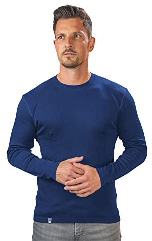 ALPIN LOACKER 100 Merino Langarmshirt Herren 230g/m2 I Feinste Merinowolle Unterwäsche I Langarm Wandershirt I Thermooberteil für Outdoor und Sport, Blau L