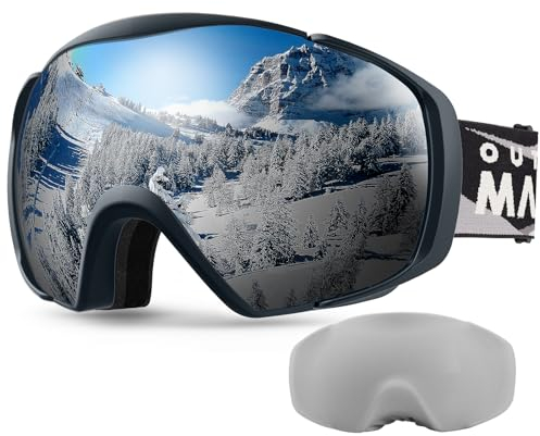 OutdoorMaster Maschera da Sci Premium Unisex con Custodia, Occhiali da Snowboard, Occhiali da Sci, Protezione UV al 100%, Occhiali da Sci Antiappannamento per Donne, Uomini, Ragazzi e Ragazze