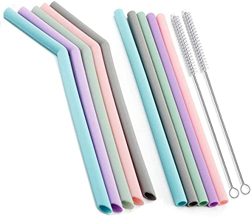 ALINK Pailles en Silicone Réutilisable Portable Pailles à Boire pour Adultes et Enfants, Lot de 10 Pailles à Boire avec 2 Brosses de Nettoyage, Idéal pour les Boissons Froides ou Chaudes (0.43inch)