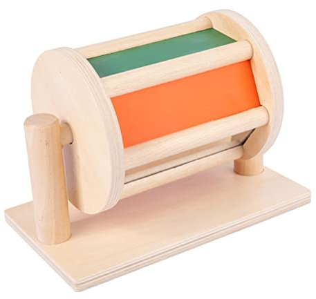 HUSHUI Montessori Sensory Rotating Drum Toy,Holztextil Baby Kleinkind Früherziehungsinstrument Rotierendes Farberkennungsspielzeug