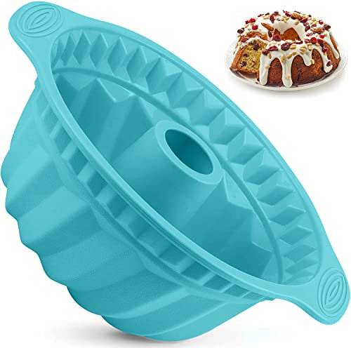 Kenond Moules cannelés en silicone antiadhésifs avec poignée robuste, moules de cuisson parfaits pour gâteaux, gelée, gélatine, pain, para gélatines, 24 cm (bleu)
