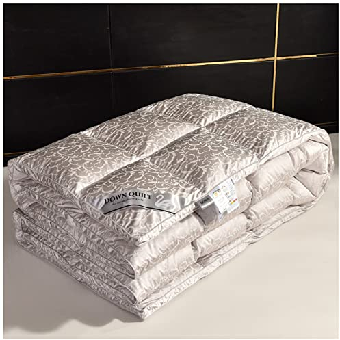ZTGL Winter Daunendecke 220x240cm Extra Warme Bettdecke 95% Weiße Gänsedaunen - 2500/2600/2800g, 100% Baumwolle Seiden-Jacquard, Weich & Flauschig,Grau,220x240cm(2800g)