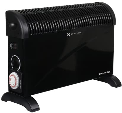 EMtronics 2000W Portable Electric Convector Heater Radiator with 3 Adjustable Heat Settings, 24 Hour Timer and Over Heat/Tip Over Cut-Out Function - Black