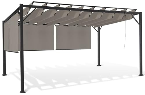 IDMarket - Pergola Luxe Edition - Cuchillas giratorias de 3 x 4 m y 4 persianas, color gris topo