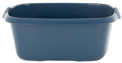 JMS Create Smile Navy Plastic Washing Up Sink Organiser Tidy Washtub With Integral Handles For Kitchen Home (39cm Rectangular Bowl, 12 Litre Capacity)