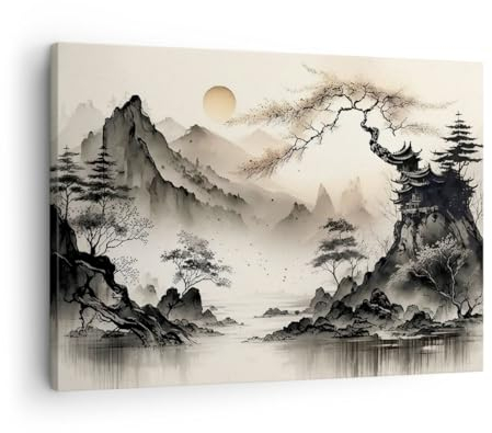 Bilder auf Leinwand Asien Japan Sicht Leinwandbild mit Rahmen 70x50cm Wandbilder Dekoration Wohnzimmer Schlafzimmer Küche Deko Klein Wanddeko Bild Wand Kunstdruck Art Wall Decor Canvas AA70x50-5777