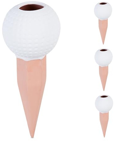 Relaxdays Tonkegel Golfball, 4er Set, Bewässerungskugeln, für 1,5 L PET-Flaschen, Gießhilfe, Keramik, weiß/terrakotta