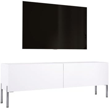 TV- Schrank in Weiß Matt mit Beinen in Chrom, A: B: 140 cm, H: 52 cm, T: 32 cm