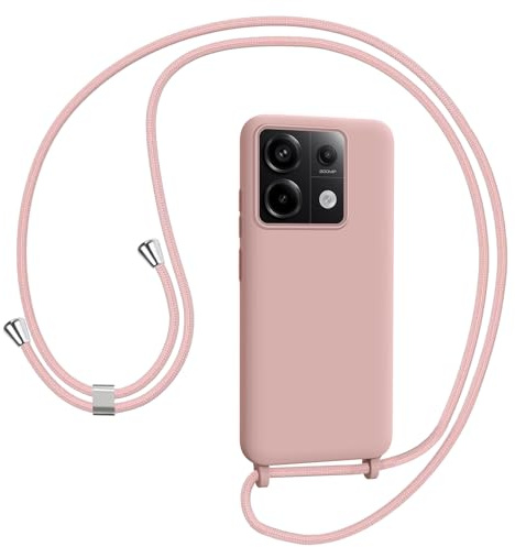AOMYKE Cover per Xiaomi Redmi Note 13 Pro 5G / Xiaomi POCO X6 5G con Cordino, Custodia con Laccio Collana Tracolla Collo Liquido Silicone Antiurto TPU Antiurto AntiGraffio Case - Rosa
