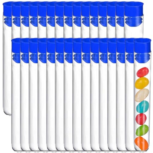 VURYAPI 30 Piezas Tubos de ensayo de plástico transparente mini con tapón azul(12 * 100mm, 13 * 100mm