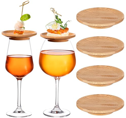 Tessco 4 copas de vino de 10 cm para copas de vino redondas de bambú para charcutería, decoración de doble uso, platos de aperitivos para reuniones familiares, bares, restaurantes