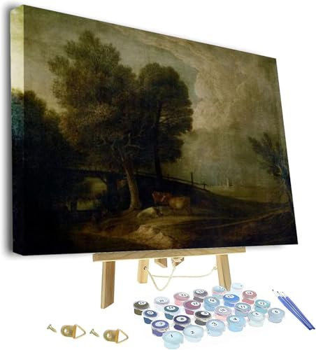 Thomas Gainsborough Peinture par numéros pour adultes, figurines avec bétail dans un paysage - Kit de peinture par numéros pour débutants