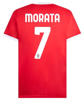 A.C. Milan Maillot de Football Stadium Replica Officiel, Morata 7, Rouge/Noir, S Adult-Unisex