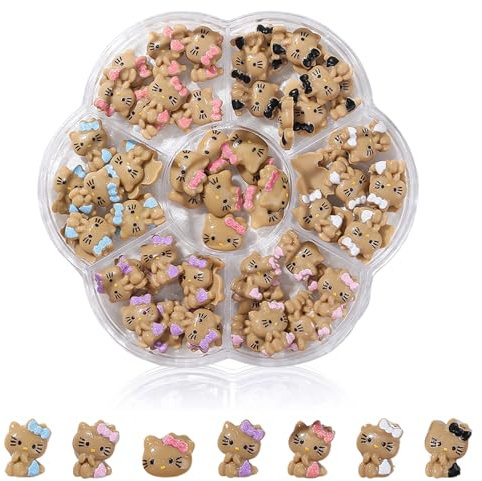 DMQ 3D Hello Cat Nail Charms, 77Pcs Cartoon Black Cute Cat Nail Gems, Kawaii Cat Nail Decorations for Nail Art Supplies, 3D Cute Nail Jewellery Nail Charms Nail Decorations for Nail Art