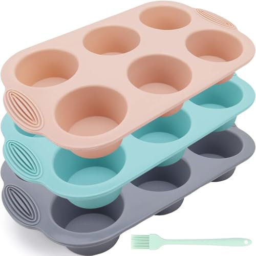 Annewbin 3 Stück Muffinform Silikon,für 6 Muffins,Muffinblech 6er,BPA-frei Antihaftbeschichtet Muffinform Blech,Muffin Backform Silikon,Cupcake Formen groß