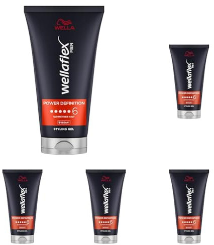 Wellaflex Men Power Definition Gel | Ultimativer Halt Styling Haargel | Veganes Haargel | Dermatologisch getestet & frei von Silikonen | 150ml (Packung mit 5)