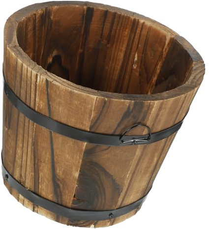 POPETPOP Holz Blumentopf Rustikaler Pflanzkübel Garteneimer Pflanzgefäß Aus Holz Mit Tragegriff Vielseitiger Vintage Sukkulententopf Für Balkon Wohn Und Außenbereich