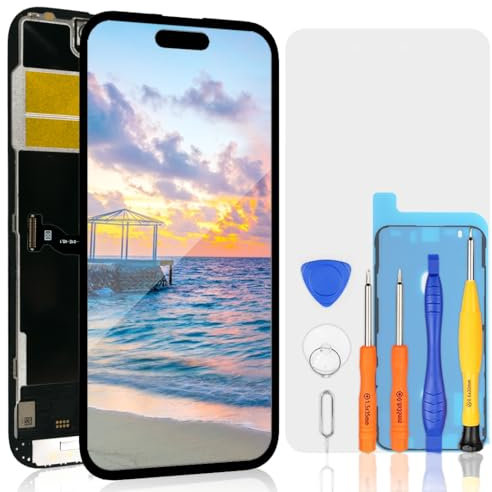 bokman Display für iPhone 14 Pro Schwarz, 6,1 Zoll FHD Display und Ersatz des Touchscreens (True Tone programmierbar, Face ID)