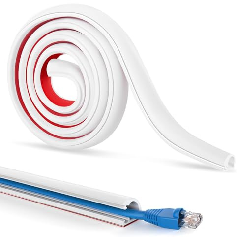 Cable Trunking White – 2M Flexible Trunking for Electric Cables, Mini Wire Cover for Wall & Floor, Self-Adhesive Cable Protector, Neat & Safe Cable Management System to Hide Wires for Home & Office
