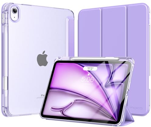MoKo Cover per iPad Air 11 Pollici Case M3/M2 2025/2024, iPad Air 5a/4a Gen 10,9 Custodia 2022/2020 con Portapenna, Cover Trifold Sottile e Leggera con Retro in PC Rigido Traslucido, Lilla