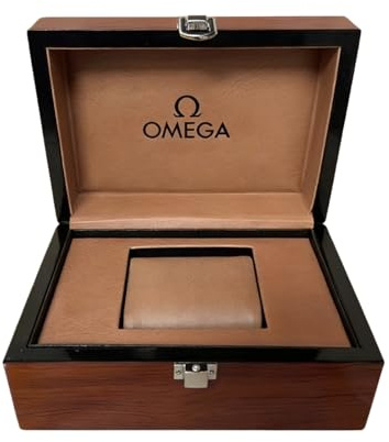 ROUREOX Hochglanz Holz Uhrenbox Rot Braun Maserung Finish Klavierlack Einzel Fach Aufbewahrungsetui Silber Riegel Uhrenkasten für Omega