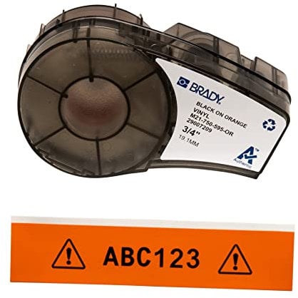 Brady Vinyl-Etiketten für Etikettendrucker M211 & M210 - Vinyl-Klebe-Druckeretiketten - Industrieetikettenband für Kabel/Namensetiketten - Schwarz auf Orange (19.05mm x 6.40m) - M21-750-595-OR