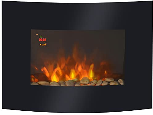 HOMCOM Chimenea Eléctrica Tipo Estufa de Pared con Efecto Llamas y Luz LED de 7 Colores con Mando a Distancia 900W/1800W 65x11.4x52cm