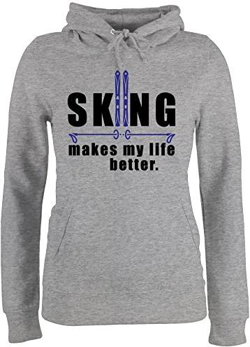 Pullover Damen Hoodie Frauen - Snowboard, Ski und mehr - Skiing Makes My Life Better - XL - Grau meliert - Hoody Kapuzenpulli Pulli Hoodies Hoodies/pullis Skifahren Skier Damen-pullis Wintersport