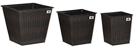 Gartenfreude Pflanzkübel, Polyrattan 3-er, wasserdichter Kunststofftopf, bicolour braun, 41.5 x 41.5 x 38 cm, 4000-1068-022