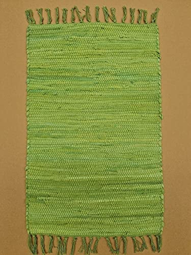 Kottig Fleckerl Handweb Teppich Fleckerlteppich Uni 80x160 Garmisch Flickenteppich Einfarbig (Grün)
