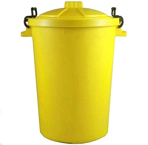 KetoPlastics YELLOW OUTDOOR PLASTIC WASTE BIN, TRASH CAN, RUBBISH, HEAVY DUTY COLOURED DUSTBIN 85L