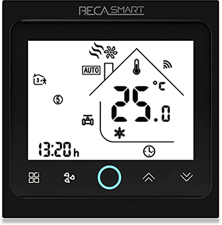 BecaSmart Serie 002 Termostato Smart WiFi per Ventilconvettore 2 Tubi Touch Screen Sostenere il controllo a distanza e il controllo della voce per i telefoni cellulari Nero