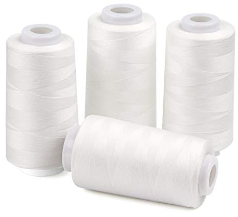 ilauke 4 Kone Overlockgarn Nähgarn 40/2 je 3000 Yard (2743 Meter) 100% Polyester Garn für Overlock-Nähmaschinen (Weiß)