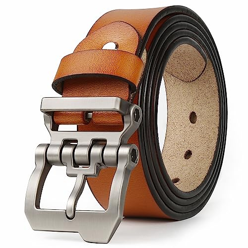 JingHao Gürtel Herren,Ledergürtel Herren 110-170cm,Jeansgürtel,Designer Schnalle,Große Taille Männer Gürtel 38mm Breit Schwarz Braun (115cm Fit für Taille 34-36,Braun)