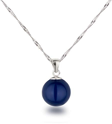 Schöner-SD Silberkette mit Anhänger Perle 12mm groß 925 Silber rhodiniert blau 50cm
