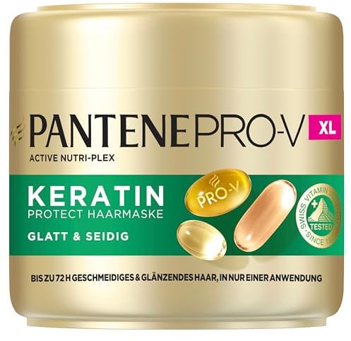Pantene Pro-V Glatt & Seidig Keratin Protect Haarmaske 500ml für Krauses, Trockenes Haar, Bis zu 72 Stunden Glattes, Glänzendes Haar in Nur 1 Anwendung, Mit Pro-V Formel und Active Nutri-Plex